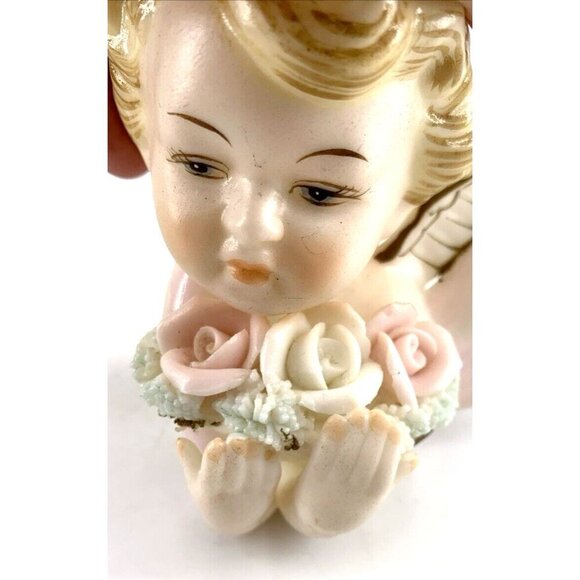 Norcrest Angels Cherub Porcelain Wall Hanging Set 2 Labels Vintage Japan 4.5" - Picture 9 of 13